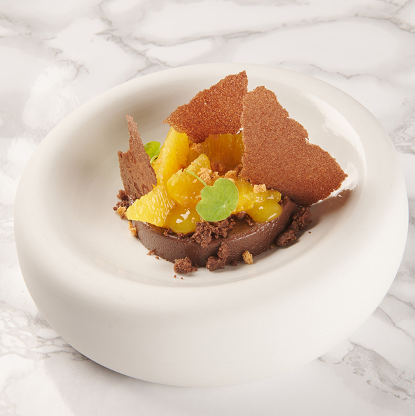 Bonet de chocolate negro, amaretto y naranja